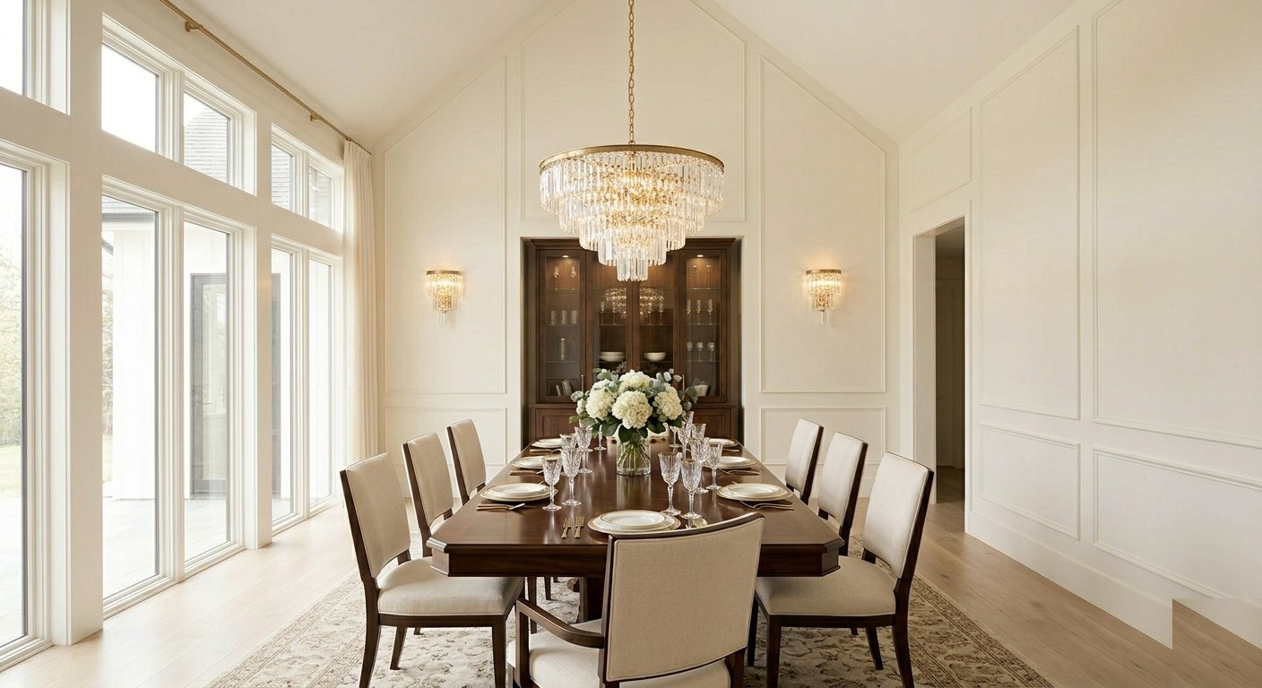Luxury formal dining room with crystal chandelier