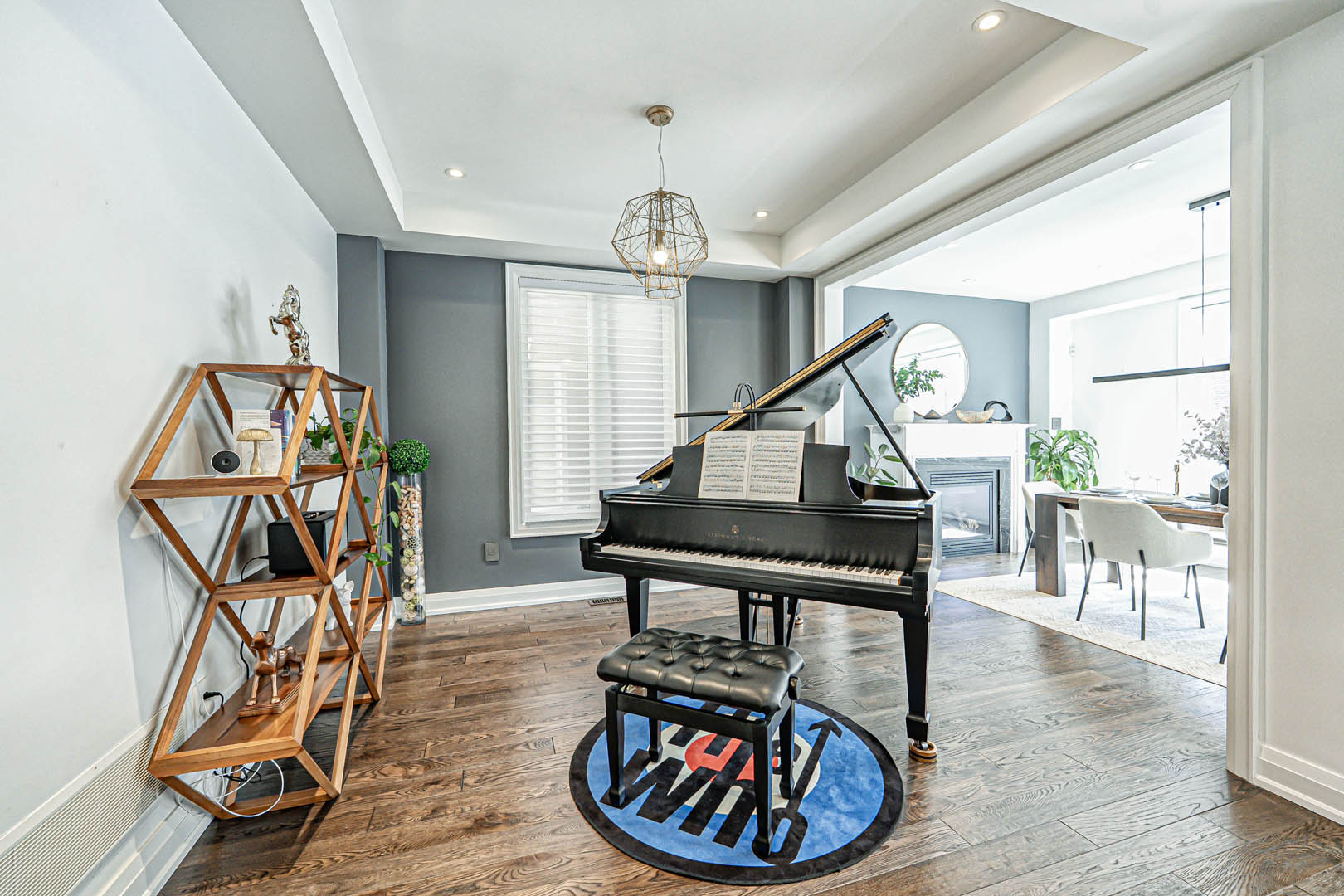 Luxury home music room with grand piano